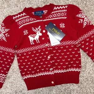 New Polo Ralph‎ Lauren Fair Isle Cotton Wool Blend Cardigan Sweater Girls Size 3